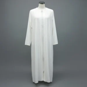 عباية عمرة بيضاء بسحاب أمامي كامل وقصّة انسيابية